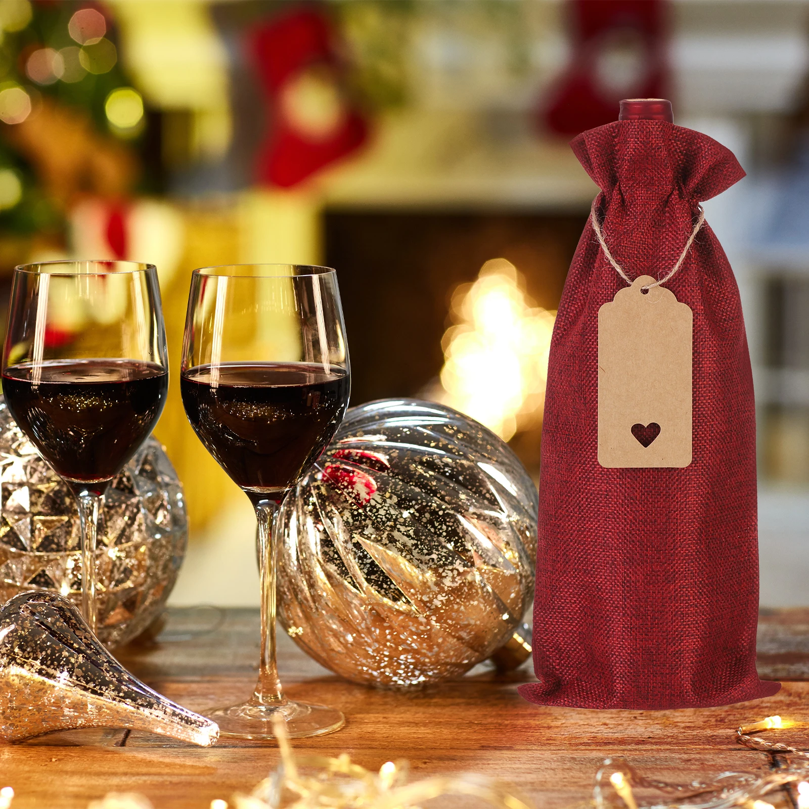 12pcs Burlap Wine Bags with Drawstrings, Reusable Gift Bag Pouches with Tags, Durable Wine Bottle Packaging for Weddings, Christmas, Parties, Home Storage, and Holiday Gift Wrapping - 图片 6