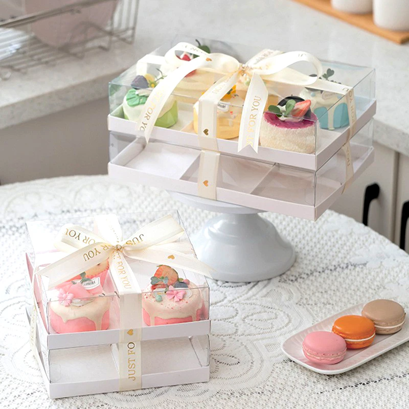 Transparent Pastry Cake Box 4/6 Inch 2/4/6 Pack Clear Dessert Packaging Container for Birthday, Afternoon Tea, Baking, DIY Cupcakes, Cookies, Donuts, Western Pastries, Kitchen Treat Storage, Home & Party Use - 图片 2