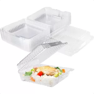 25-Pack Clear Plastic Food Containers Clamshell Takeout Boxes Disposable To-Go Containers for Salads Snacks Sandwiches Meals Catering Food Storage 8 x 7 Inch Transparent Clam Shell Boxes