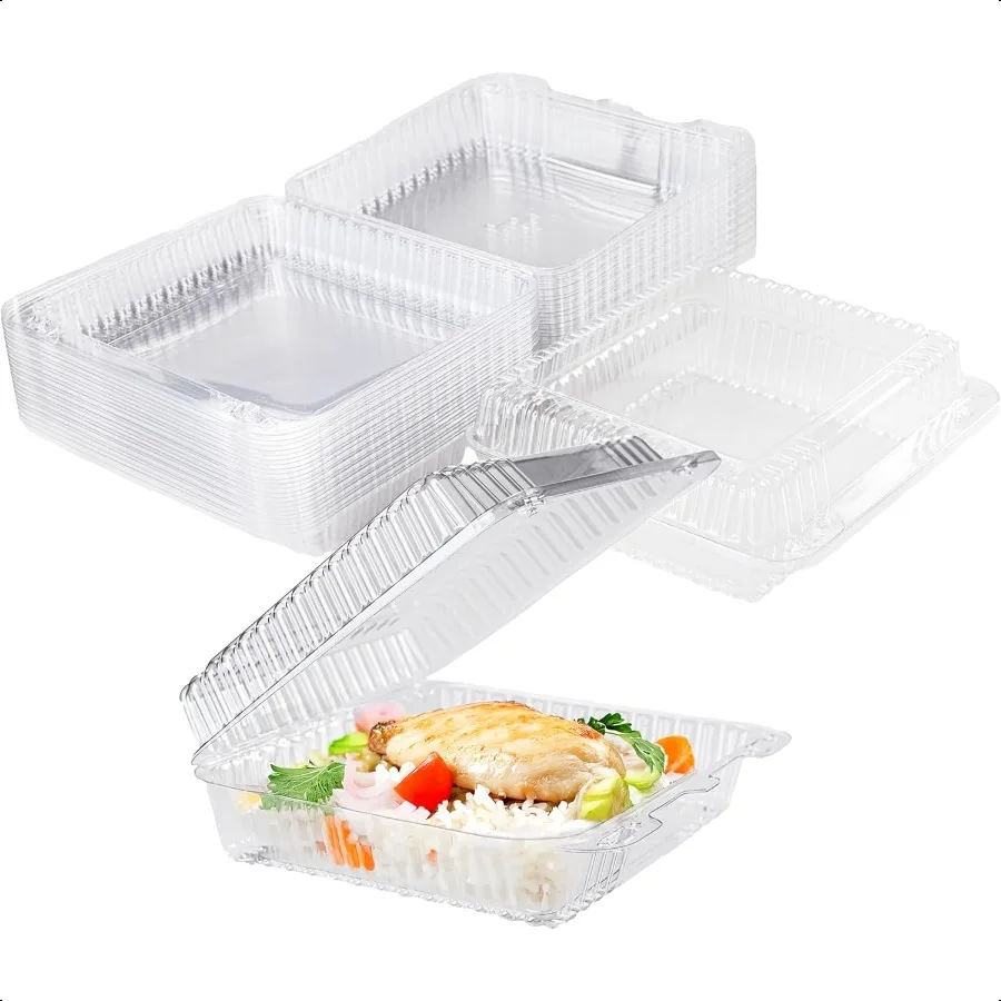 25-Pack Clear Plastic Food Containers Clamshell Takeout Boxes Disposable To-Go Containers for Salads Snacks Sandwiches Meals Catering Food Storage 8 x 7 Inch Transparent Clam Shell Boxes - 图片 5
