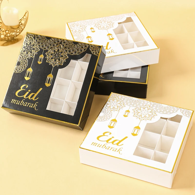 2Pcs Eid Mubarak Cake Boxes with Clear Window, Ramadan Kareem Transparent Candy and Chocolate Packaging Containers, Islamic Muslim Party Supplies for Home Decor, Dessert and Gift Presentation 1