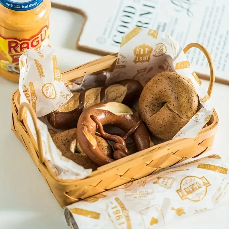 100pcs Colorful Patterned Greaseproof Wax Paper for Food Wrapping – Baking, Sandwich, Hamburger, Snack Basket Liners – Disposable Eco-Friendly Kitchen Packaging Paper for Parties, Cafes & Home Use 2