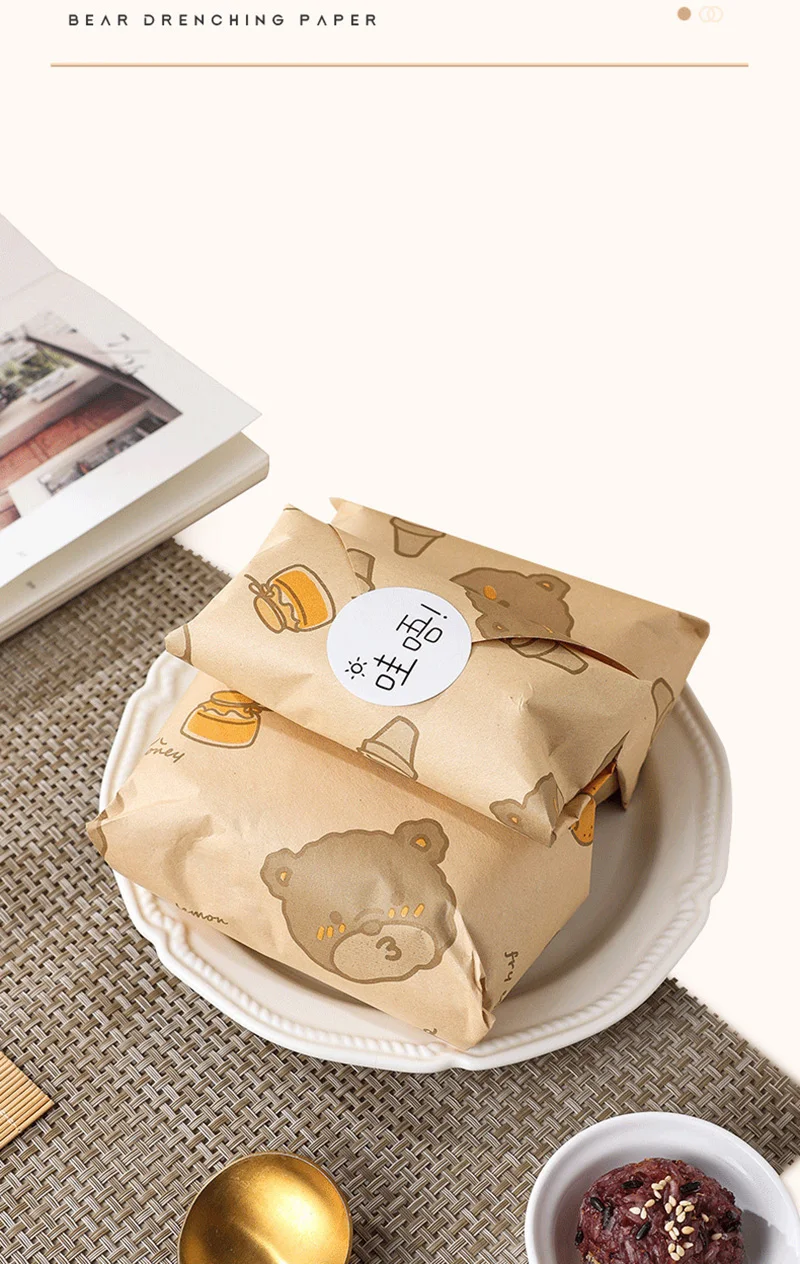 50PCS Oil-Proof Wax Paper Wrapping Sheets 18×18cm / 22×22cm Square Disposable Grease-Resistant Sandwich Burger Bread Fries Wrap Paper Baking Liner for Breakfast, Chicken Roll, Gift, or Craft Use 4