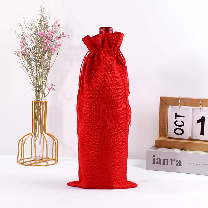 10PCS Burlap Wine Gift Bags Set – Rustic Red Wine Bottle Covers for Champagne or Liquor, Drawstring Pouches for Wedding, Holiday, Party, and Corporate Events, Eco-Friendly Reusable Packaging - 图片 7