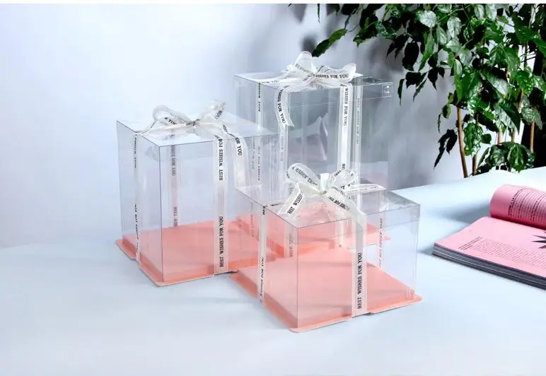 5-Piece Large Square Transparent Cake Boxes for Birthday Gifts, Baking, Dessert Packaging, PVC Plastic Dessert Display, Party Supplies, Customizable for Bakery, Restaurant, Home Celebration - 图片 10