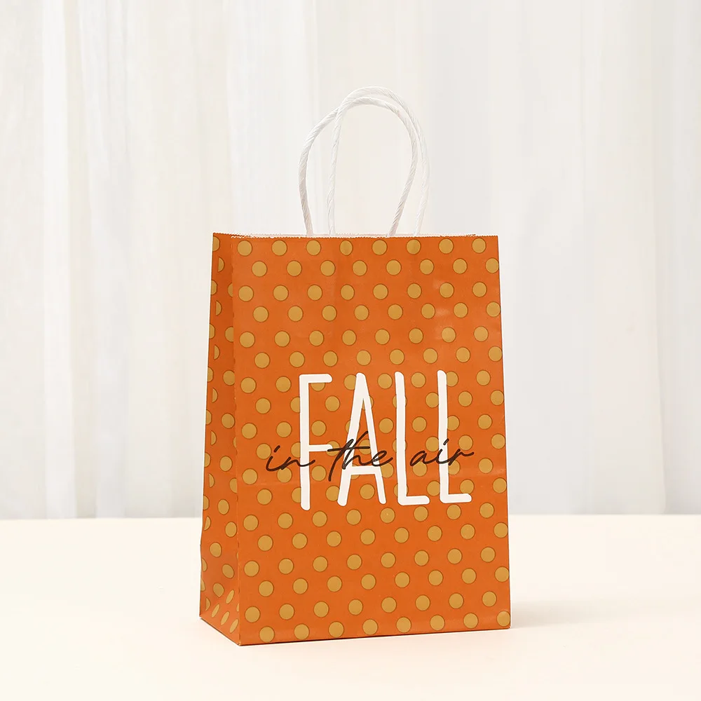 Autumn Pumpkin & Maple Leaf Kraft Paper Gift Bags for Candy, Sweets, Cookies, Party Favors, Thanksgiving, Baby Shower, Birthday, Wedding, Harvest Festival, Eco-Friendly Packaging, Large Capacity