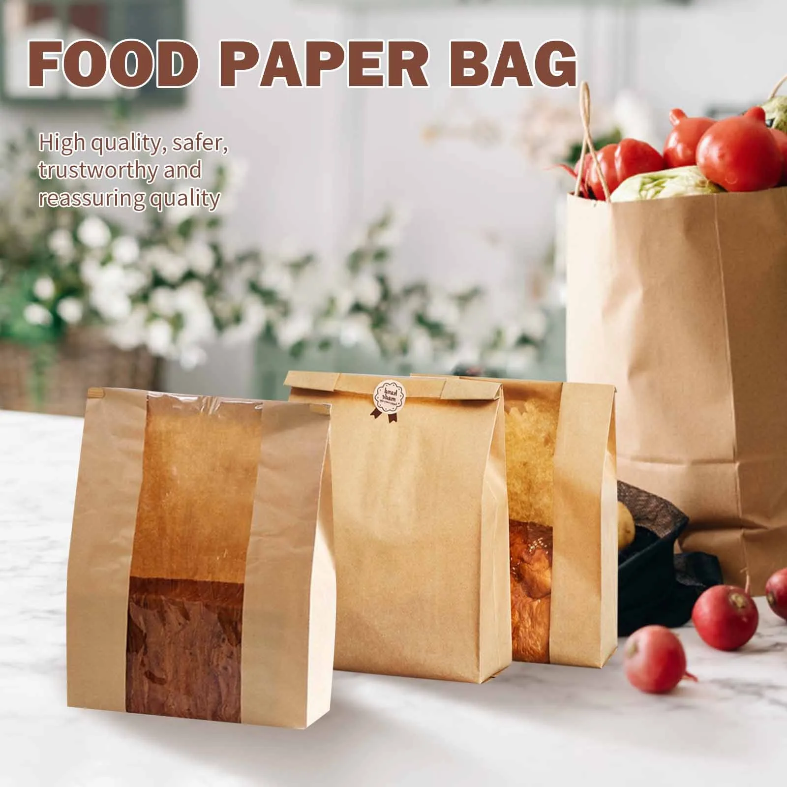 50 Pieces Large Kraft Paper Bread Bags with Transparent Window for Baked Goods, Portable and Foldable Food Storage Bags, Ideal for Homemade Bread, Bagels, Croissants, Snacks, Party, Picnic, S/M/L - 图片 7