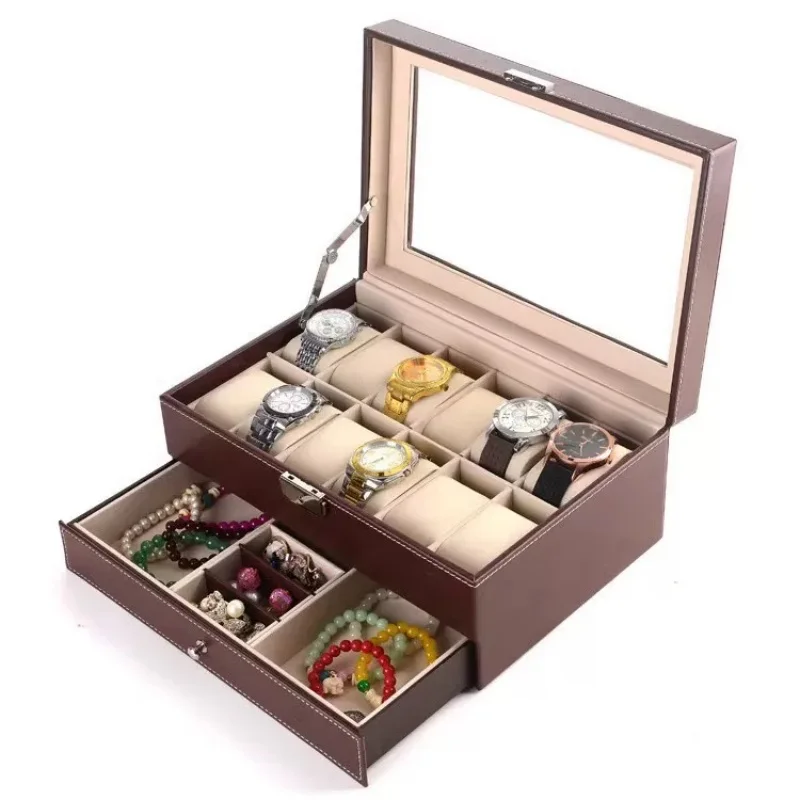 12-Slot PU Leather Lockable Watch Storage Box with Two-Tier Organizer, Secure Jewelry Display Drawer Case for Men and Women Featuring Soft Interior, Elegant Travel and Home Storage Solution for Luxury Accessories 3