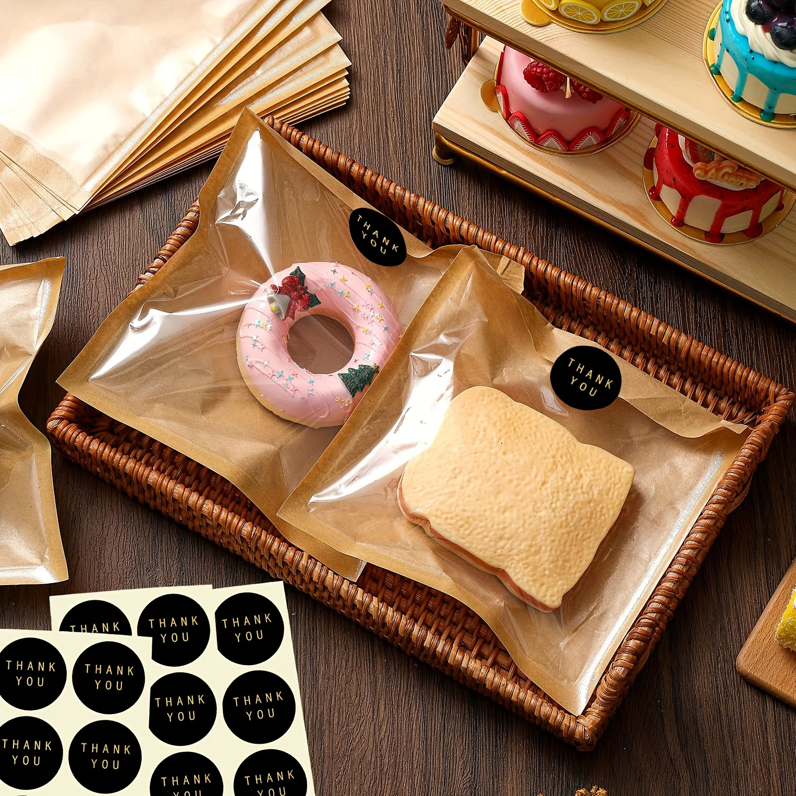 Custom Kraft Bakery Bags with Clear Window & Stickers – 7" Heat-Sealable Treat Pouches