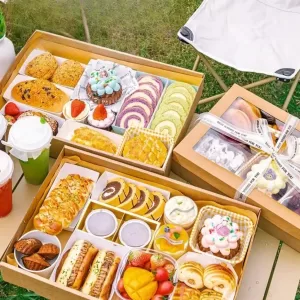 10PCS White Paper Food Display Boxes with Dividers, Multi-Compartment Takeaway Packaging for Brunch, Snacks, Candy, Pastries, Eco-Friendly Disposable Container for Parties, Catering, Picnic, Gift Presentation