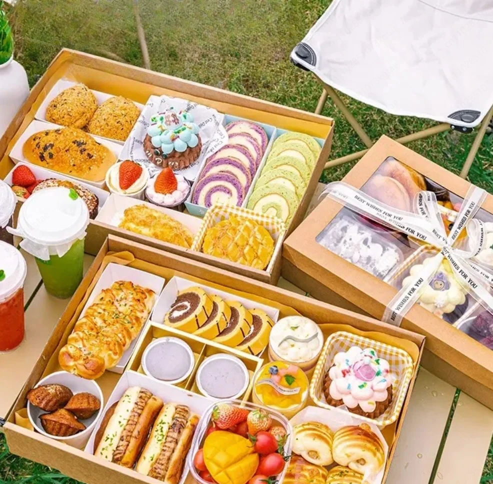 10PCS White Paper Food Display Boxes with Dividers, Multi-Compartment Takeaway Packaging for Brunch, Snacks, Candy, Pastries, Eco-Friendly Disposable Container for Parties, Catering, Picnic, Gift Presentation