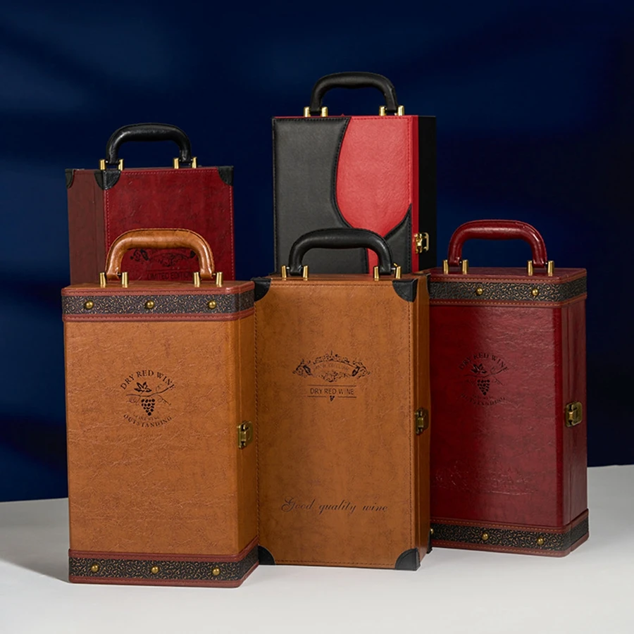 2 Bottle Wine Gift Box with 4 Accessories Set – PU Leather Portable Wine Carrier Tote, Dual Bottle Storage and Presentation Box for Home Display, Business Gifting, and Wine Collection - 图片 2