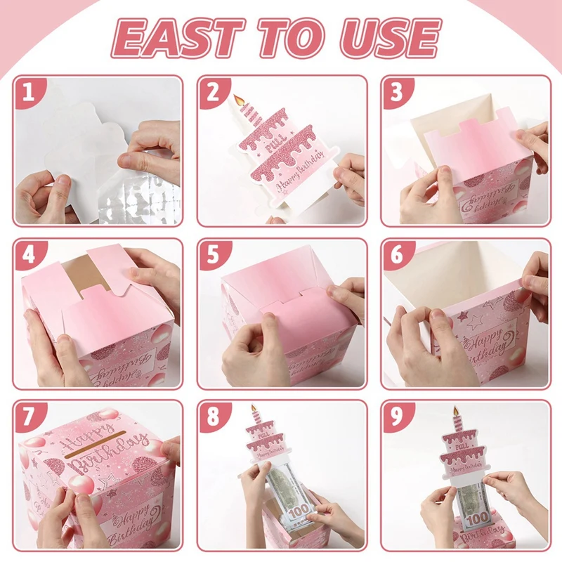 Birthday Money Gift Boxes with Pull-Out Happy Birthday Card, Fun Cash Surprise Packaging for Kids and Adults, Creative Party Favor Box for Birthday Celebrations, Durable and Reusable Paper Boxes 6