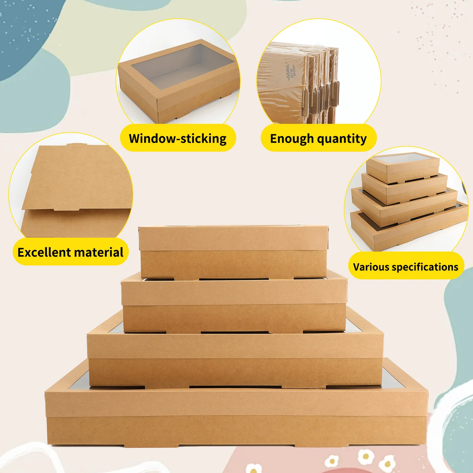 2pcs Picnic Kraft Paper Cake Boxes with Clear Windows, Multipurpose Dessert, Fruit and Food Packaging Containers, Takeaway, Home Kitchen, Party, Event, Buffet, BBQ, Picnic Storage and Carry Box - 图片 3