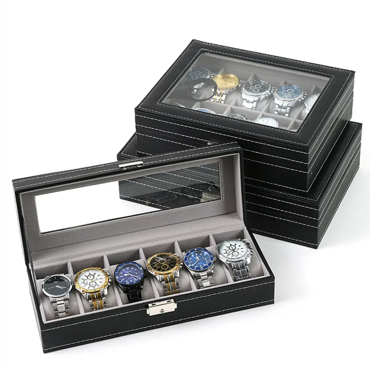 Watch Display Case ⌚ – Stop Tangled Timepieces! Premium PU Leather Organizer with Glass Top for 6/10/12 Luxury Watches