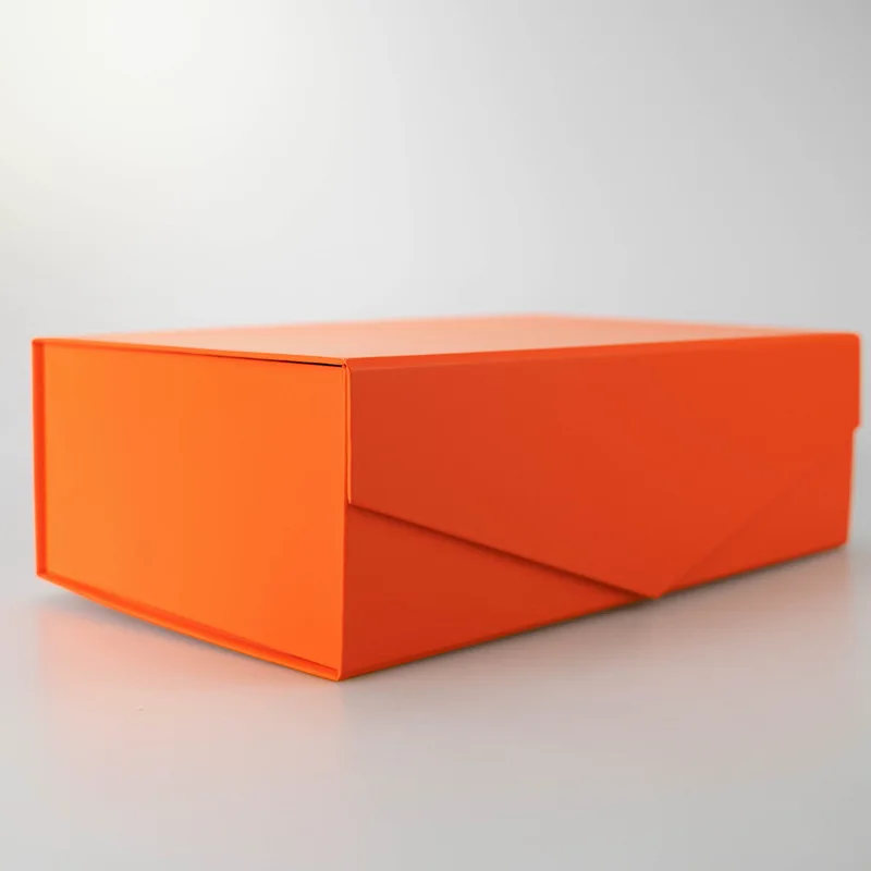 Large Orange Magnetic Folding Rigid Paper Gift Box with Custom Logo Printing, Sturdy Cardboard Packaging for Weddings, Events, Luxury Gifts, Party Favors, Bulk Foldable Storage Solutions 5