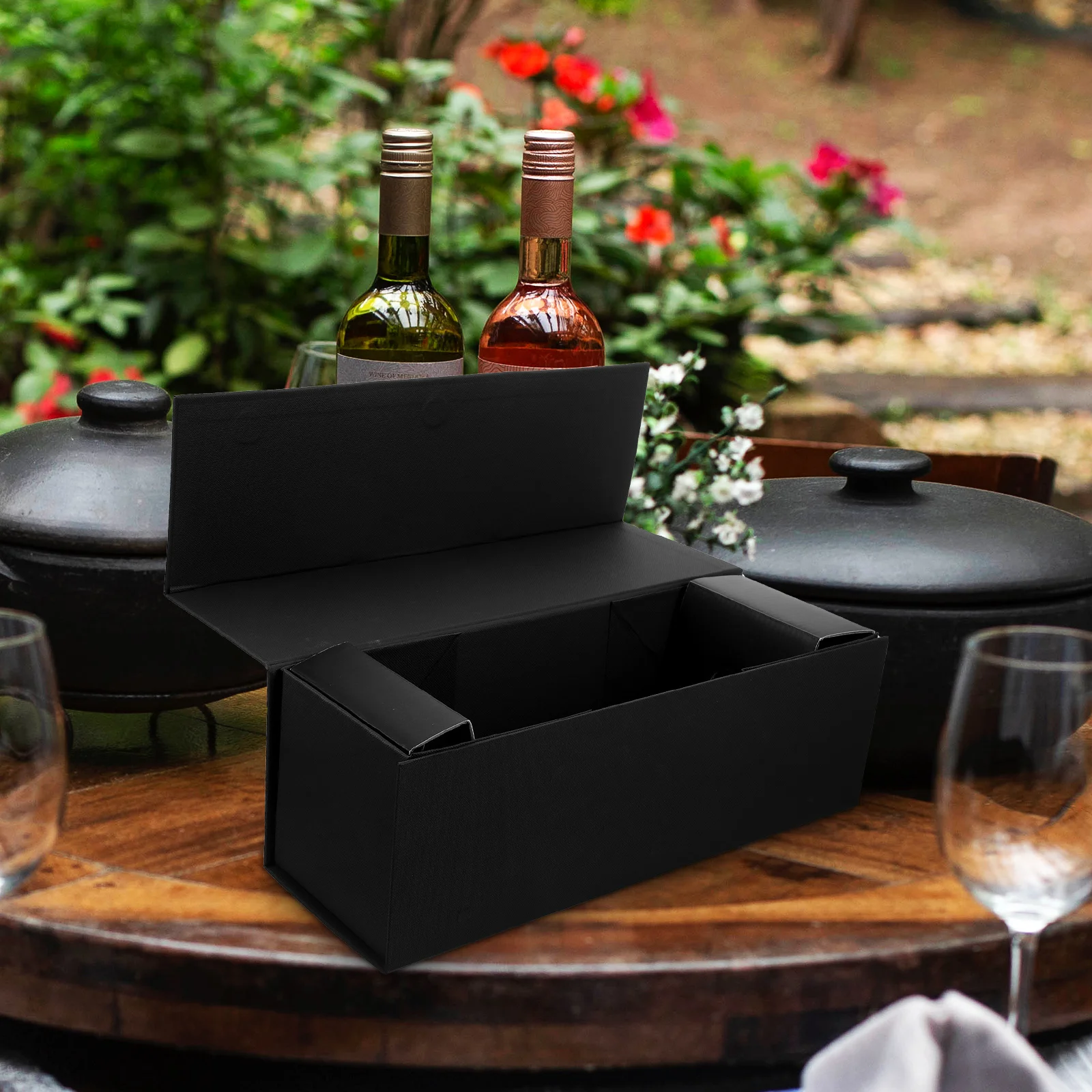 Single Wine Box Black Bottle Case – Durable Reusable Holder for 750ml Wine, Travel & Storage Container, Premium Paper Packaging Box for Kitchen, Bar, Gifts & Home Display