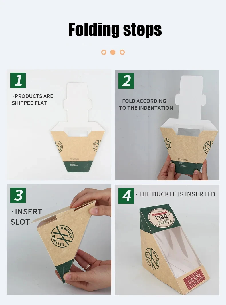 50PCS Kraft Paper Wedge Sandwich Boxes with Clear Window, Eco-Friendly Triangular Takeaway Containers, Leak-Proof & Oil-Resistant Snack Packaging for Bakery, Café, Bistro, Restaurant, Food Delivery 3