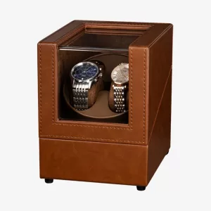 PU Leather Automatic Watch Winder Box, 2-Slot Mechanical Watch Display Organizer, Quiet Motor, Elegant Leatherette Case with Transparent Cover for Men’s & Women’s Watches, Gift Storage