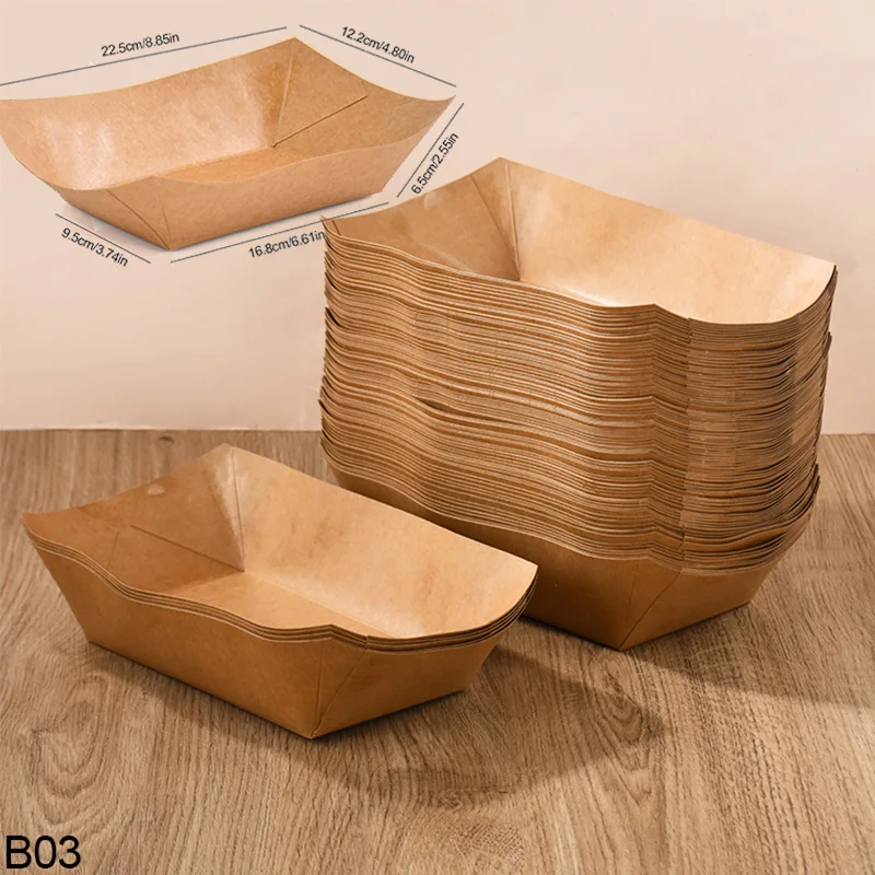 5/10 Pack Brown Kraft Paper Food Trays Disposable Snack Boats for Wedding Parties BBQs French Fries Nachos Hot Dogs Candy Catering Food Serving Containers - 图片 7
