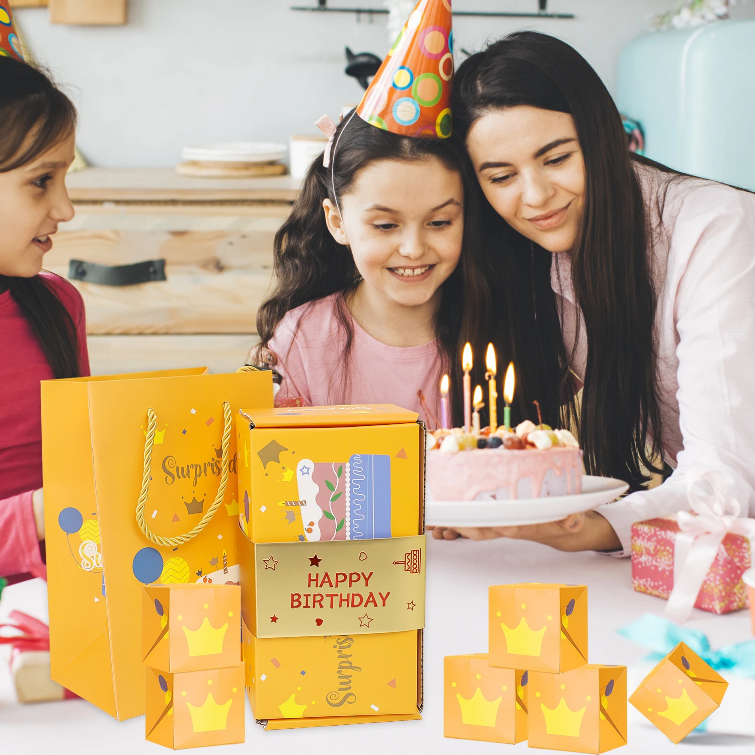 Folding Bounce Gifts Box Set, Creative Paper Jumping Boxes with Gift Bag, Valentine’s Day Birthday Party DIY Decoration Supplies, Surprise Paper Packaging Box Set with Reusable Gift Bag 3