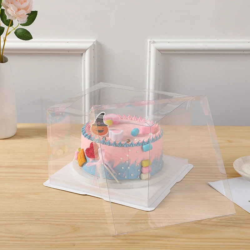 Clear Cake Box Transparent Gift Organizer, PVC and Paper Packaging for Birthday, Baby Shower, Wedding, DIY Baking, Party Desserts, Food-Safe Display Container, Black/Transparent 8