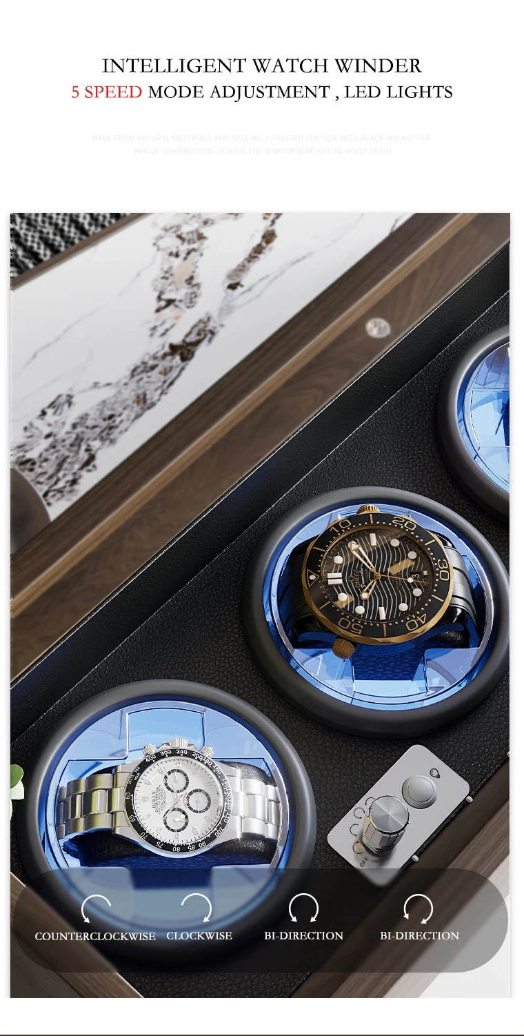 Luxury 4-Slot Automatic Watch Winder Box with High-Precision Japanese Motor, Premium Wooden Construction, Soft Memory Foam Cushions, LED Illumination, Lid Stop Function, Universal AC/USB Powered, Ideal Display Case for Mechanical Watches 8