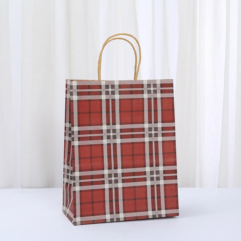 20PCS Retro Plaid Kraft Paper Gift Bags with Twisted Handles, Stylish Reusable Tote Bags for Shopping, Party Favors, Small Business Packaging, Boutique Gifts, Eco-Friendly and Durable - 图片 5