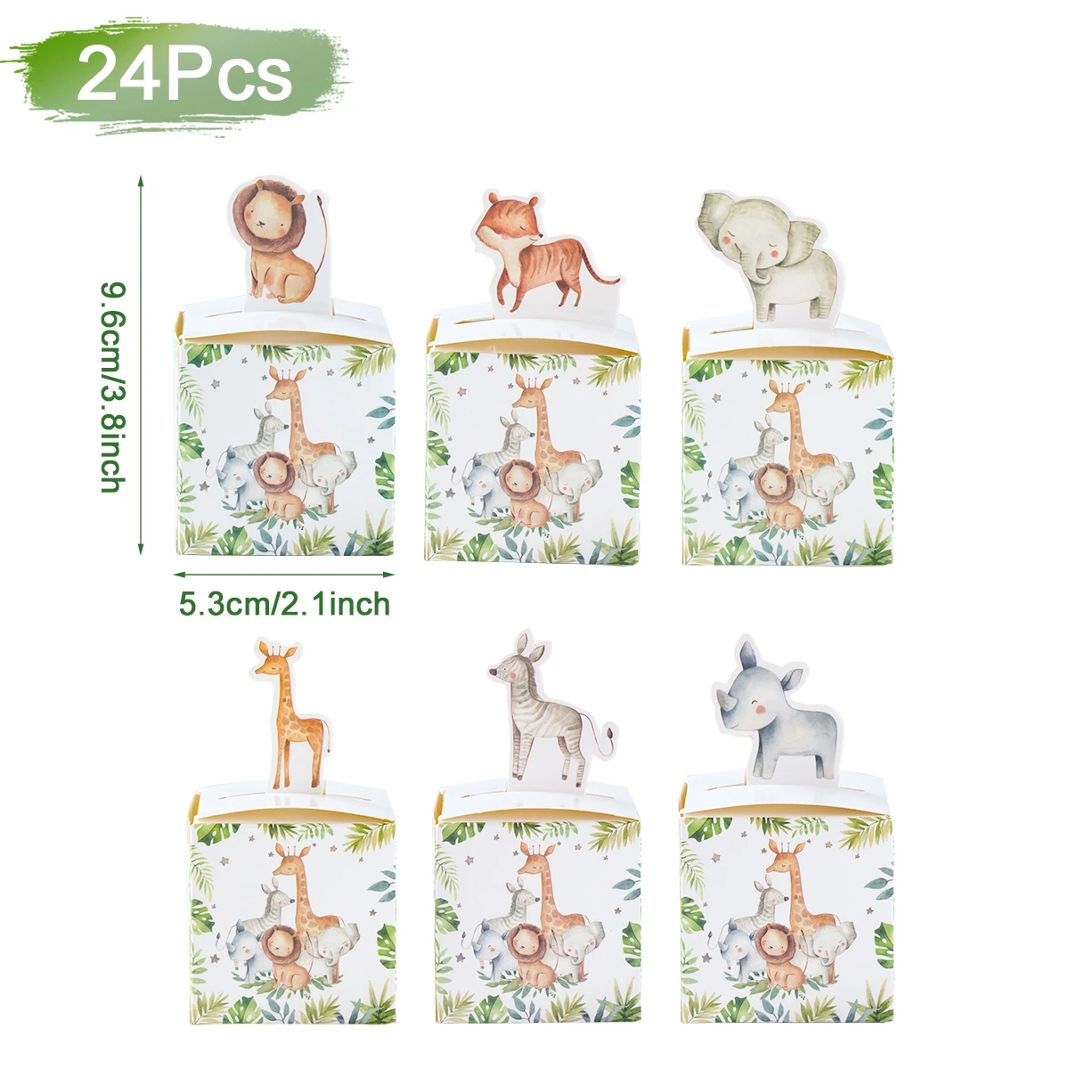 24PCS Jungle Safari Animal Candy Boxes, Cute Paper Gift Packaging for Kids Birthday Parties, Baby Showers, Wild One Celebrations, Party Favors, Reusable Decorative Boxes, Factory Direct Supply - 图片 9