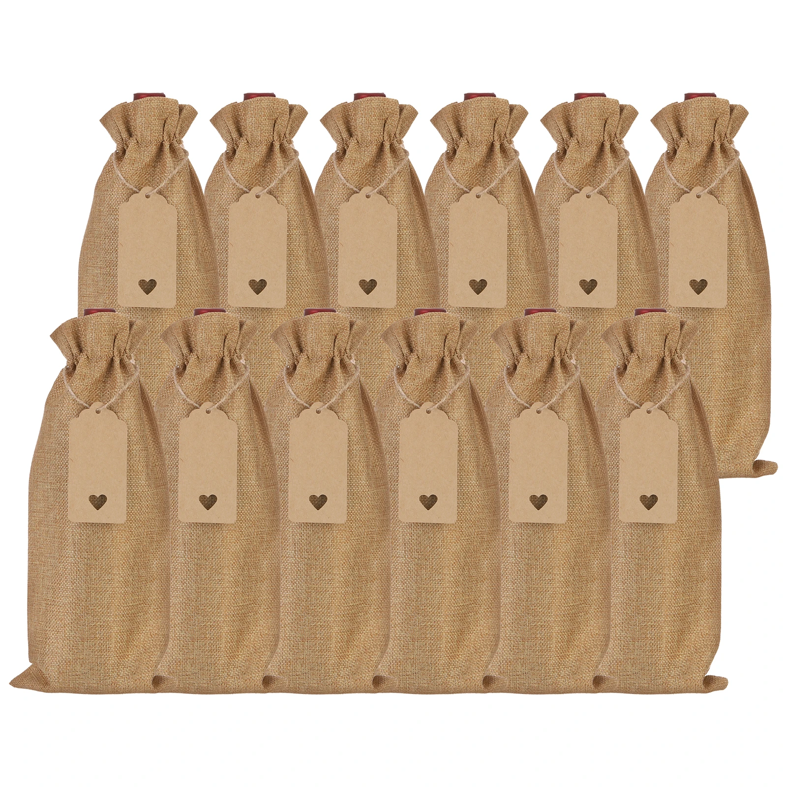 12pcs Burlap Wine Bags with Drawstrings, Reusable Gift Bag Pouches with Tags, Durable Wine Bottle Packaging for Weddings, Christmas, Parties, Home Storage, and Holiday Gift Wrapping