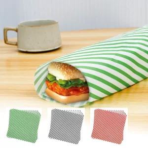 200 Sheets Food Wrapping Paper Striped Print Oil-Resistant Dry Waxed Deli Paper for Sandwiches, Fries, Hot Dogs, Hamburgers, Snacks, Cafeteria, Restaurant, Picnic, Party Use