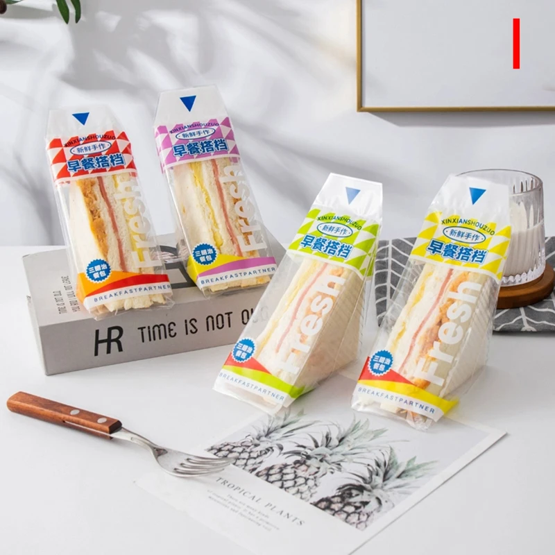100 Pieces Transparent Anti-Fog Disposable Triangle Sandwich Bags 17.5x23.5cm for Sandwiches, Toast, Burgers, Cake & Bread Packaging, Easy Tear, Food-Safe, Lightweight & Practical for Home & Commercial Use - 图片 13