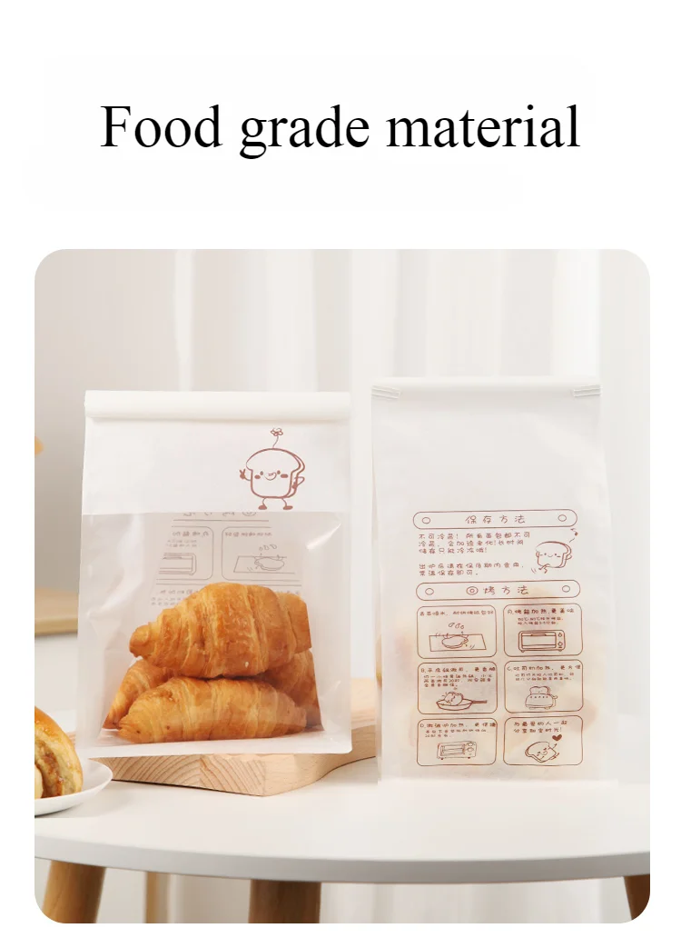 50 Pieces Kraft Paper Roll-Edge Sandwich & Toast Bags with Cartoon Window Print, Food-Safe Packaging for Bread, Desserts, Sweet Potato Rolls, Edible Grade, Durable and Stylish 1