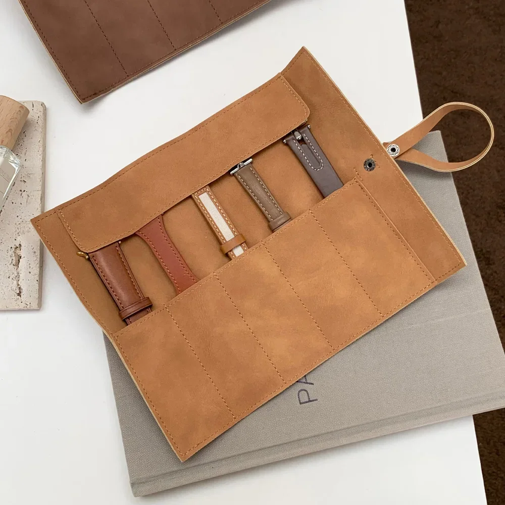 Travel Watch Organizer | Premium Full Grain Leather Watch Band Roll Organizer, 5-Slot Handmade Travel Case for Watch Straps, Portable Storage Box for Watch Lovers, Easy Carry-On Accessory for Watches & Jewelry 6