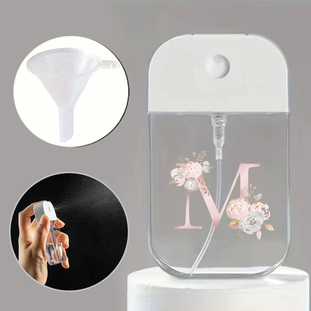 Portable Mini Spray Bottle with Funnel – Refillable Pink Flower and Letter Pattern Container for Perfume, Alcohol, Hand Sanitizer, Liquid Sub-Packaging, Travel-Friendly Cosmetic Sprayer - 图片 5