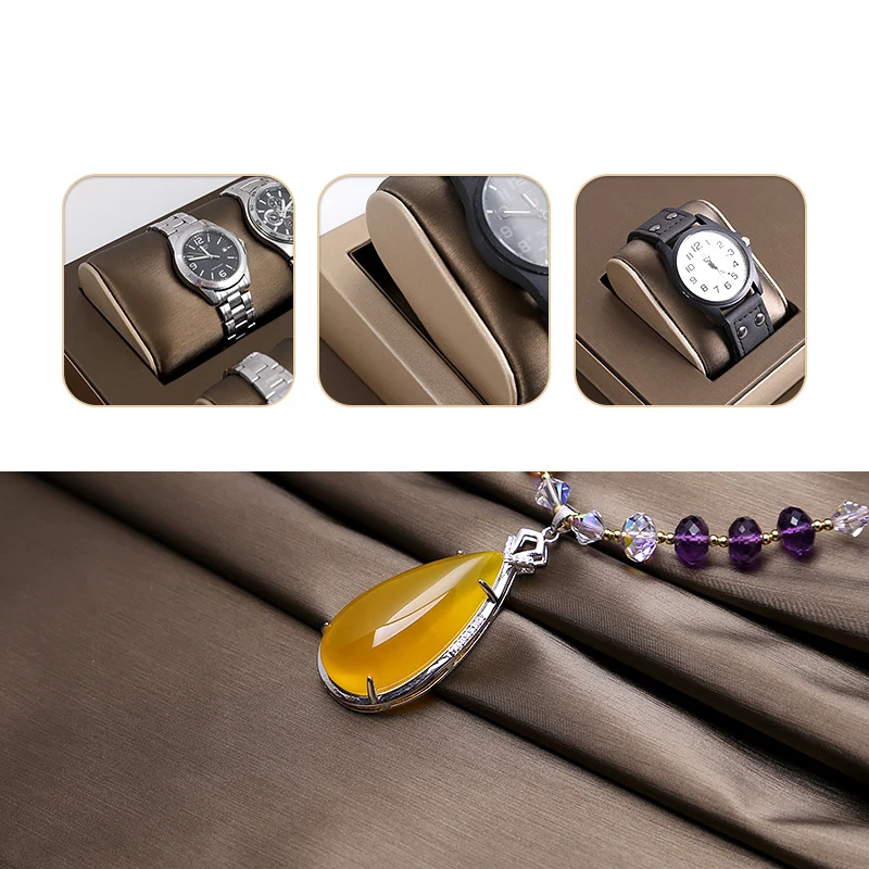 Luxury Brown Leatherette Watch Display Stand Holder – Retail Store Counter and Window Organizer for Watch Presentation, Ramp Base Desk Prop for Jewelry Shop Showcase and Professional Display Use - 图片 3