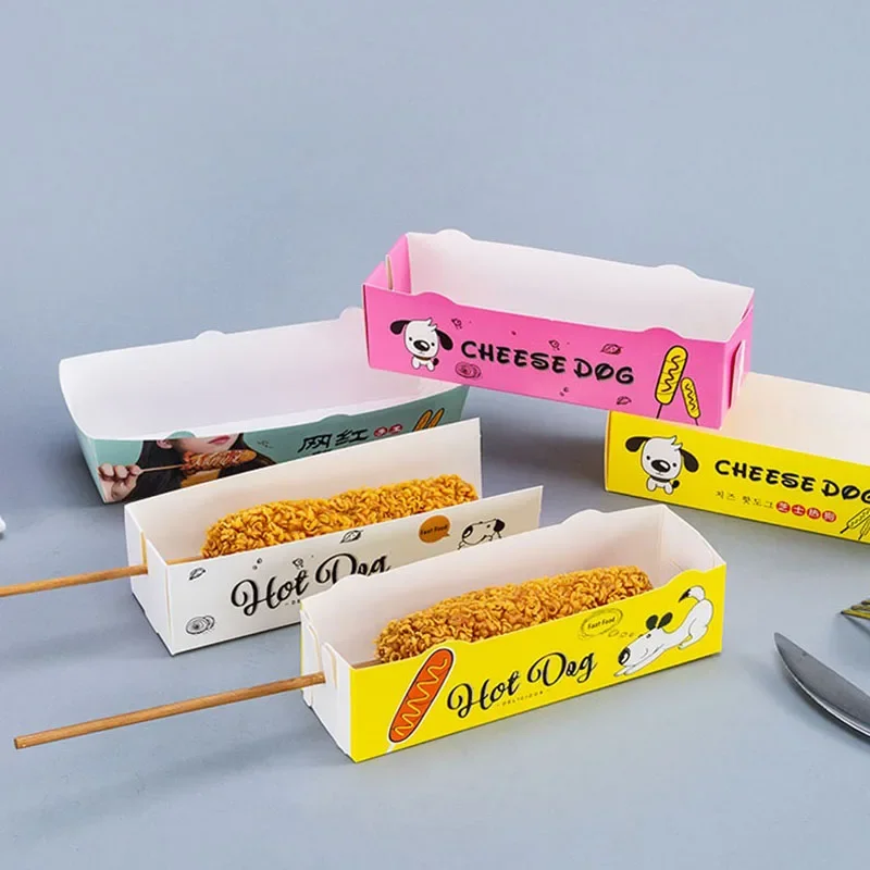 100pcs Disposable Hot Dog Paper Boxes, Food Serving Trays for Parties, Catering, Events, and Takeout, Eco-Friendly Disposable Tableware for Snacks and Meals