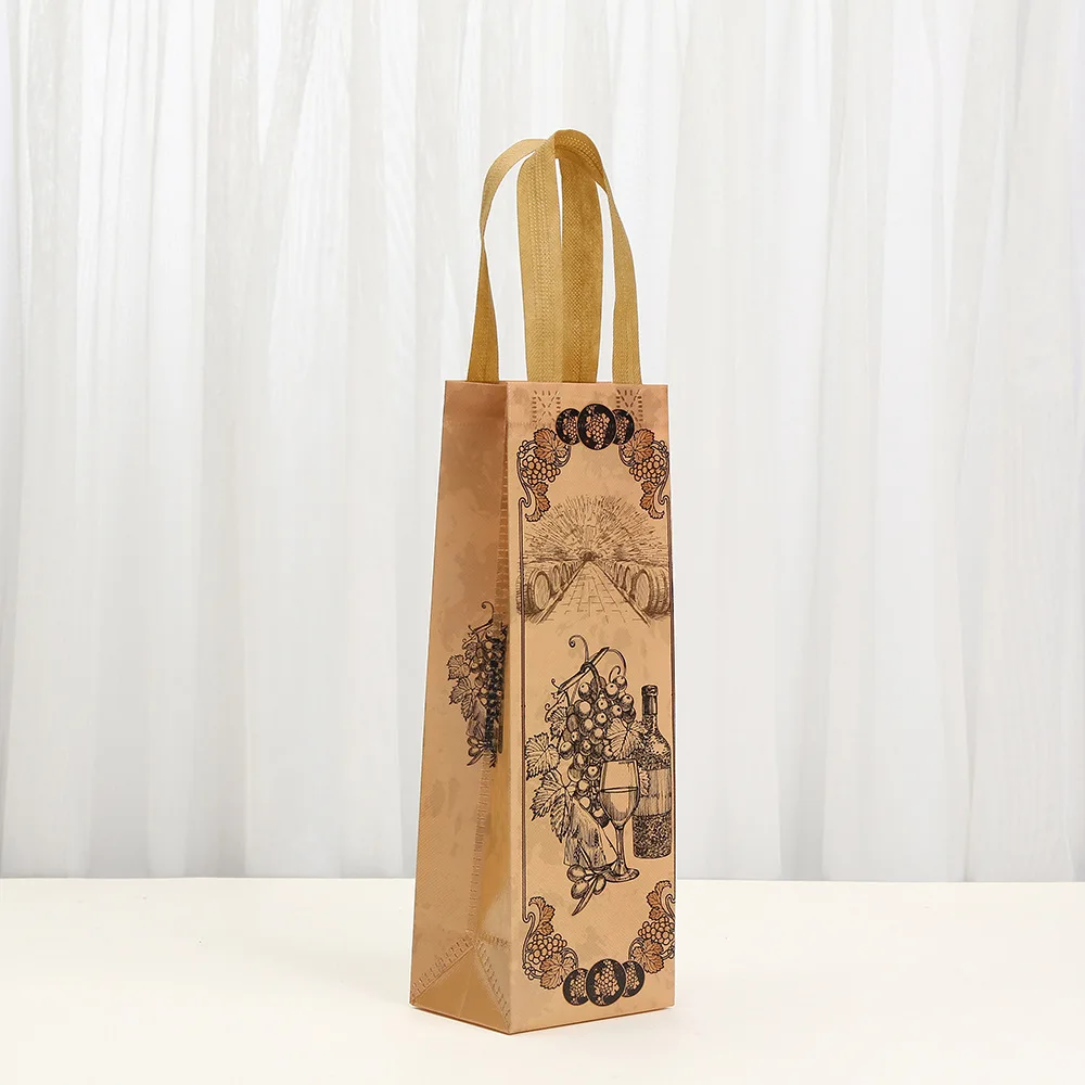 Vintage Wine Bottle Gift Bags, Luxury Designer Non-Woven Packaging for Sweets, Rustic Party Favor Wrapping with Reinforced Handles & Retro Vineyard Print for Wine, Champagne, or Holiday Gifts 1