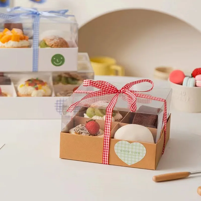 5PCS Moon Cake Boxes with Transparent Lid, 4/6/9 Grid Inserts for Candy, Nougat, Snowflake Crisp, Pastry and Dessert Packaging, Ideal for Baking, Gift Giving, Party Favors, Seasonal Celebrations and Special Events - 图片 5