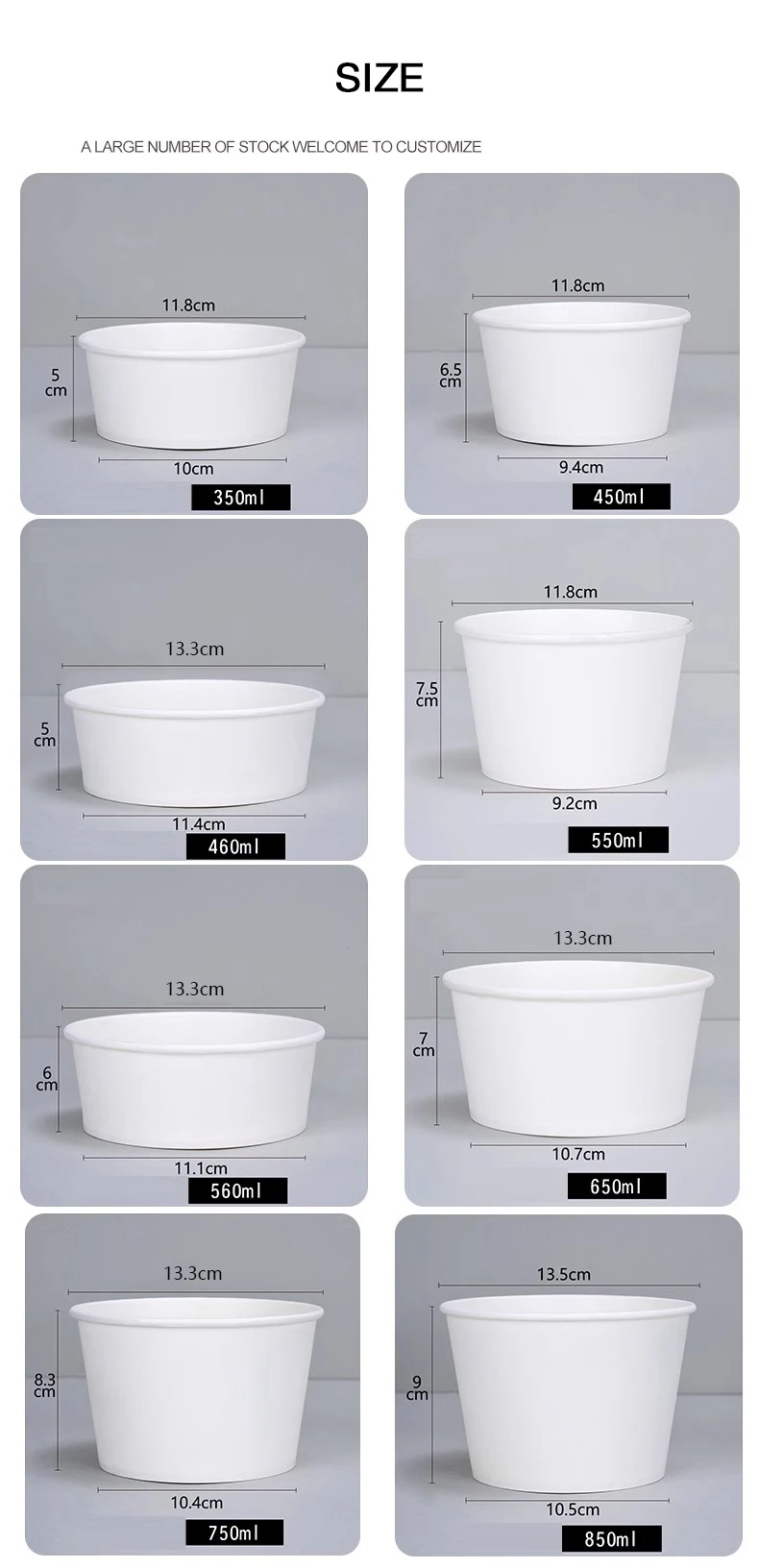 50Pcs Disposable Paper Bowls Eco-Friendly Round Food Containers with Lids, Takeaway Salad Soup Rice Noodle Lunch Packaging Boxes for Restaurants, Picnics, Catering, Fast Food and Party Use 3
