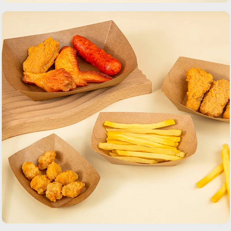 5/10 Pack Brown Kraft Paper Food Trays Disposable Snack Boats for Wedding Parties BBQs French Fries Nachos Hot Dogs Candy Catering Food Serving Containers 1