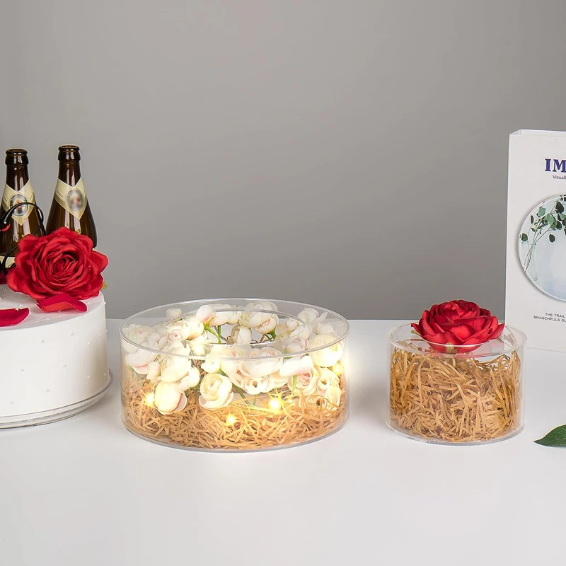 2Pcs Acrylic Cake Stand Fillable Risers, Clear Tiered Cake Display Boxes, Stackable Dessert Stand for Wedding, Birthday, Party, Bakery, Cupcakes, Pastries, Mousse, Holiday Celebration, Elegant Dessert Table Presentation 10