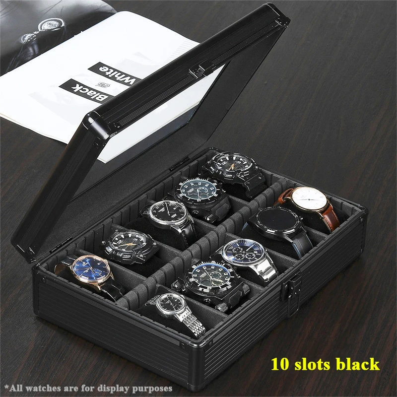 10-Slot Multi-Purpose Aluminum Alloy Watch Storage Case with Removable Internal Dividers, Protective Display Suitcase Organizer for Watches, Bracelets, Jewelry, Portable Travel Carrying and Home Storage 2