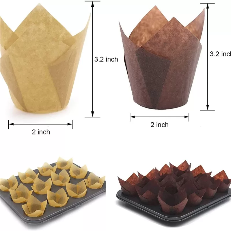 200pcs Brown Tulip-Style Cupcake Liners – Premium Food-Grade Baking Cups for Muffins, Cakes, Desserts, Parties, Weddings, Birthdays, Anniversaries, and Special Occasions 3
