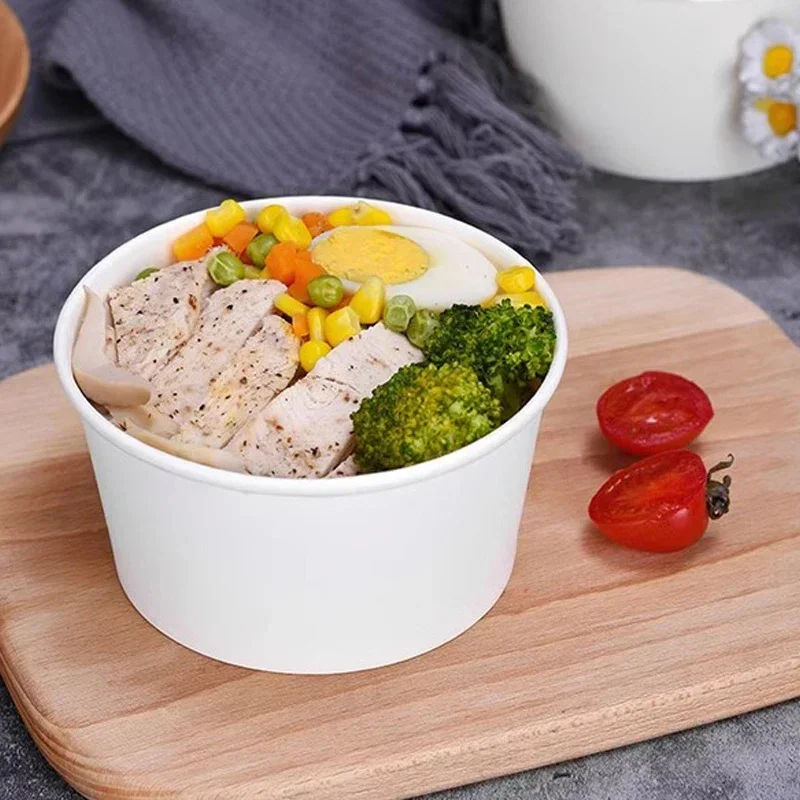 50Pcs Disposable Paper Bowls Eco-Friendly Round Food Containers with Lids, Takeaway Salad Soup Rice Noodle Lunch Packaging Boxes for Restaurants, Picnics, Catering, Fast Food and Party Use - 图片 3