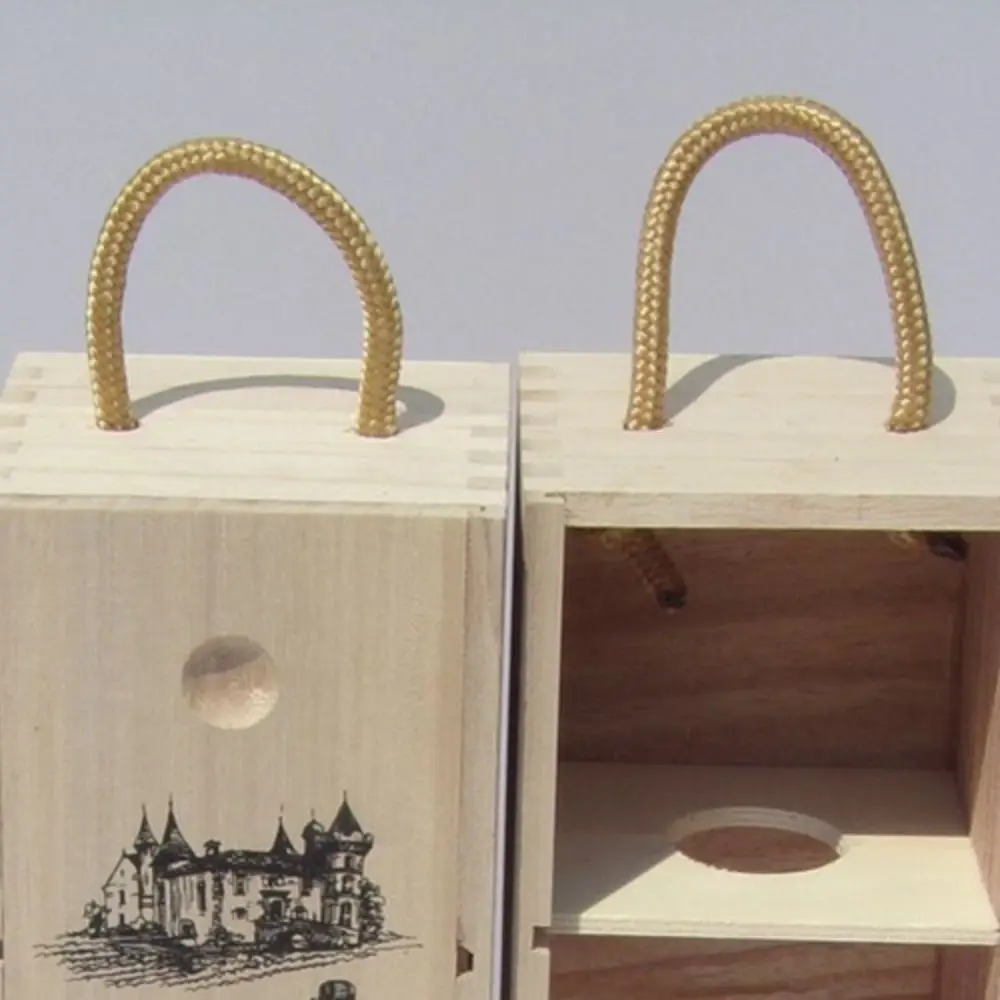 Creative Drawable Wooden Wine Box with Rope Handle, Sun-proof Red Wine Packing Box, Classic Fixed Pallet Wooden Wine Storage Case, Elegant Gift Packaging for Christmas Party Dinner Gatherings - 图片 5