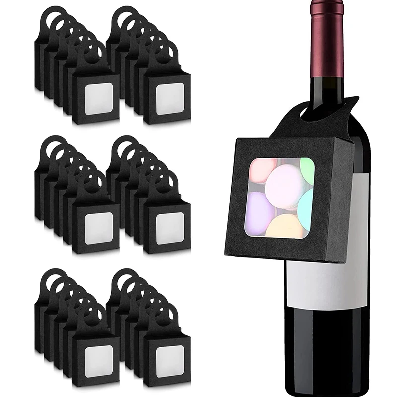 30Pcs Kraft Paper Wine Bottle Gift Boxes with Transparent Window – Hanging Foldable Recyclable Packaging Boxes for Wedding, Party, and Holiday Gift Display - 图片 9