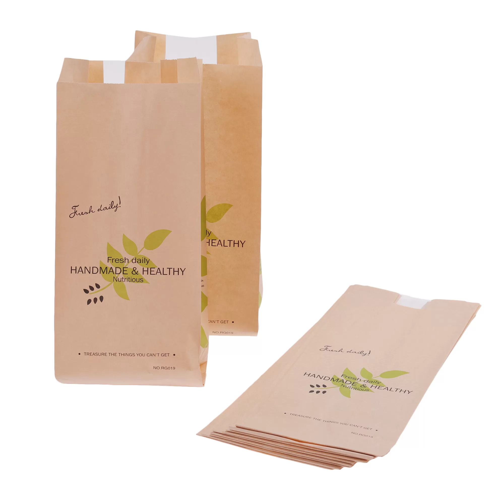 50 Pieces Kraft Paper Food Bags with Transparent Window, Green Leaf Design, Oil-Resistant Laminated Packaging for Cake, Cheese, Bread, Toast, Bakery & Sandwich Storage, Multiple Sizes S/M/L 2
