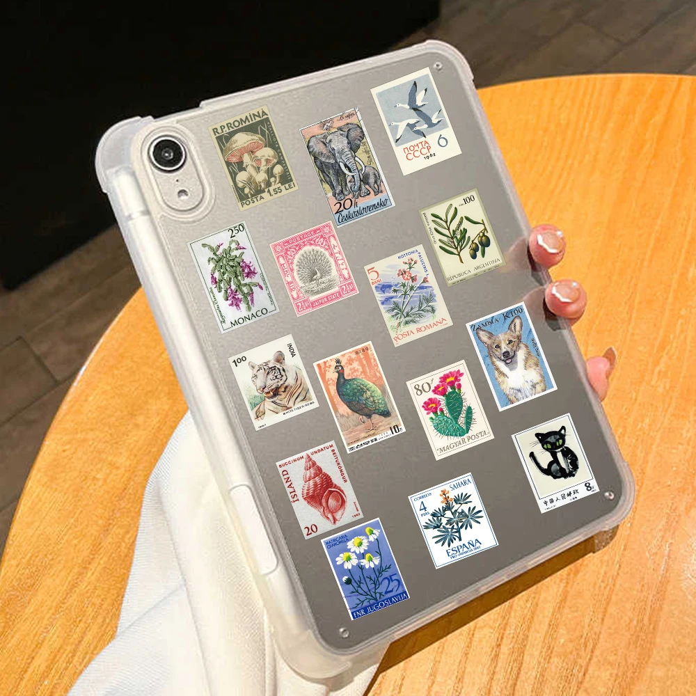 50pcs Vinyl Laptop Decals Aesthetic Retro Cartoon Stamp Style Stickers, Waterproof Graffiti Stickers for Laptop, Water Bottle, Luggage, Skateboard, Car, and DIY Decorative Packaging