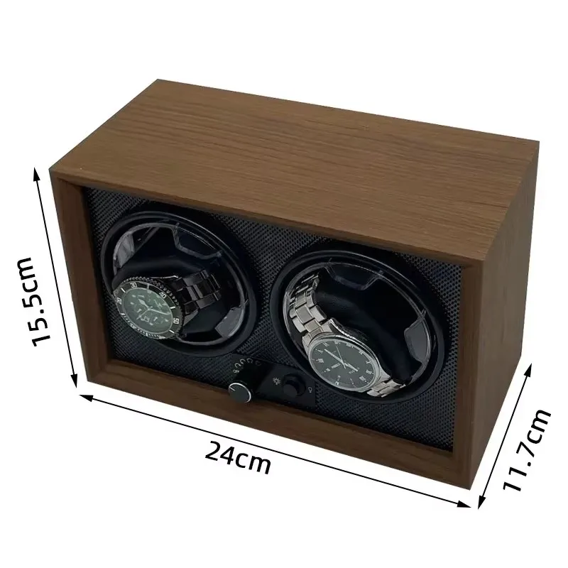 Luxury Wooden Automatic Watch Winder Box for 2 Watches with Silent Motor, Multiple Rotation Modes, LED Light, USB & DC Power Supply, Secure Packaging and Jewelry Display Storage Case - 图片 5